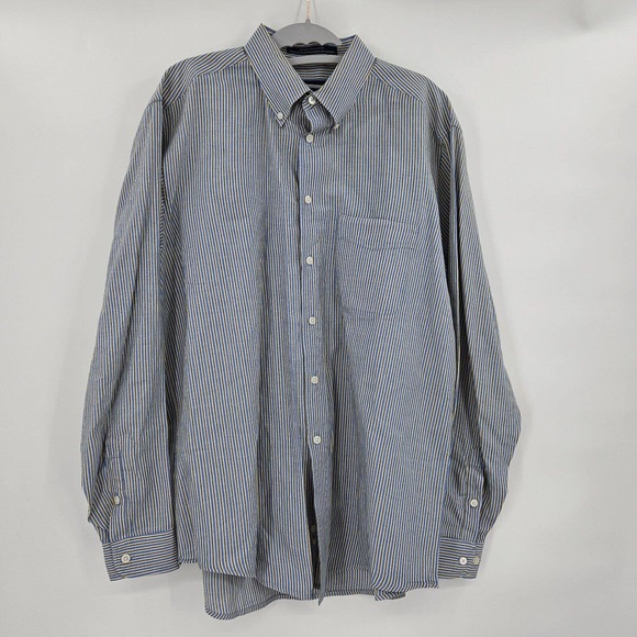 Alan Flusser Large Button Down Long Sleeve Shirt Blue Multicolor Striped - Picture 2 of 9
